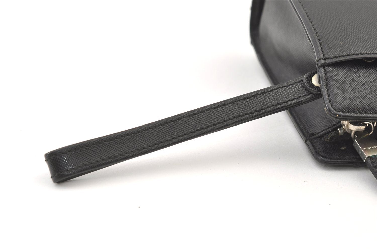 Authentic BURBERRY Vintage Leather Clutch Hand Bag Purse Black 1320K