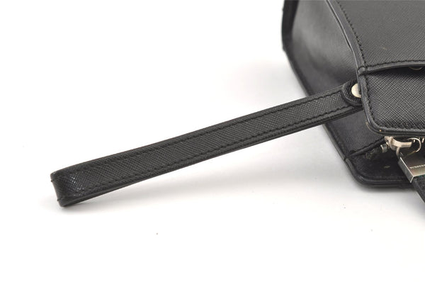 Authentic BURBERRY Vintage Leather Clutch Hand Bag Purse Black 1320K