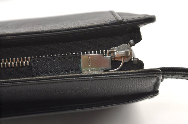 Authentic BURBERRY Vintage Leather Clutch Hand Bag Purse Black 1320K