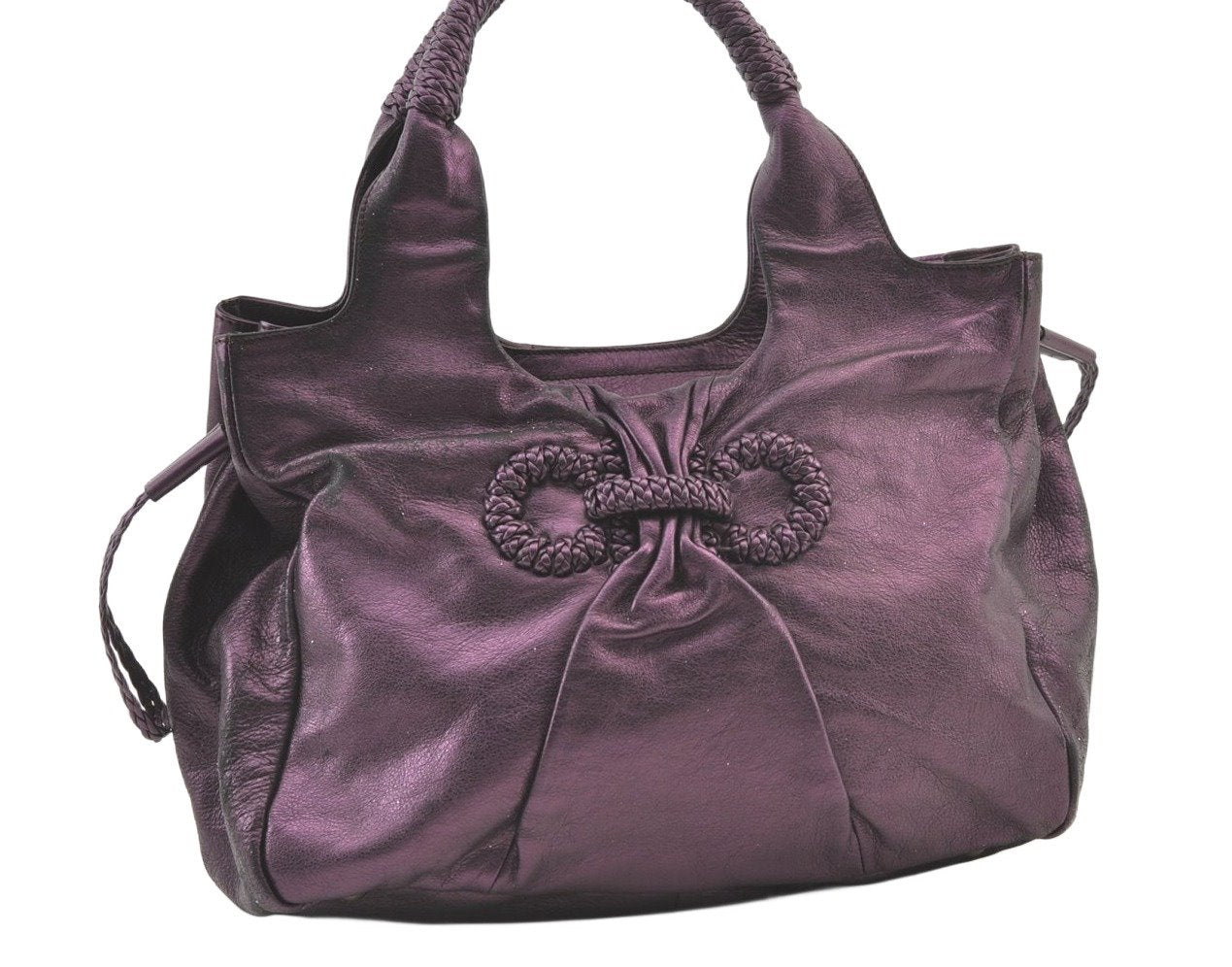 Authentic Salvatore Ferragamo Gancini Leather Shoulder Tote Bag Purple 1321K