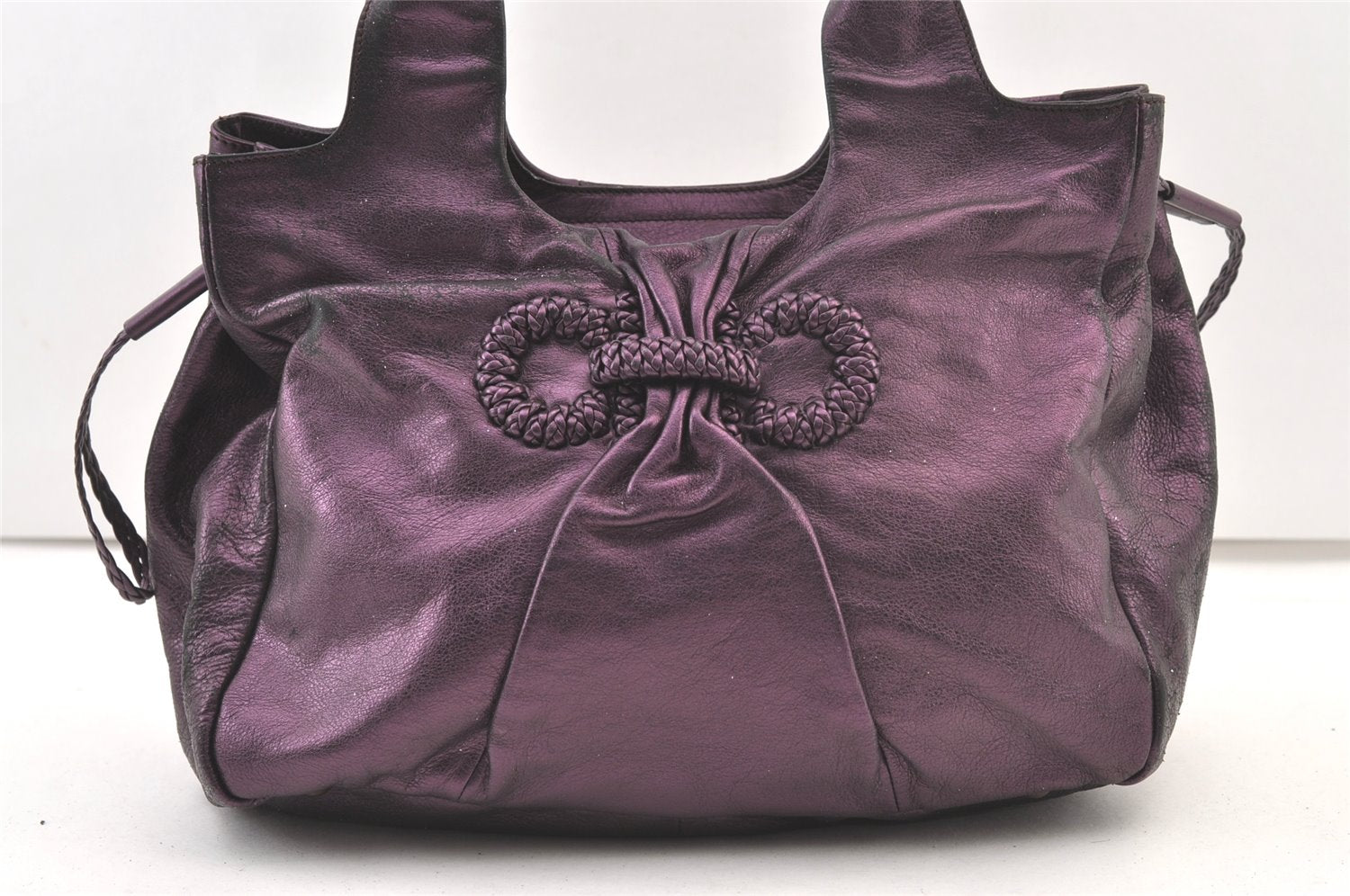 Authentic Salvatore Ferragamo Gancini Leather Shoulder Tote Bag Purple 1321K