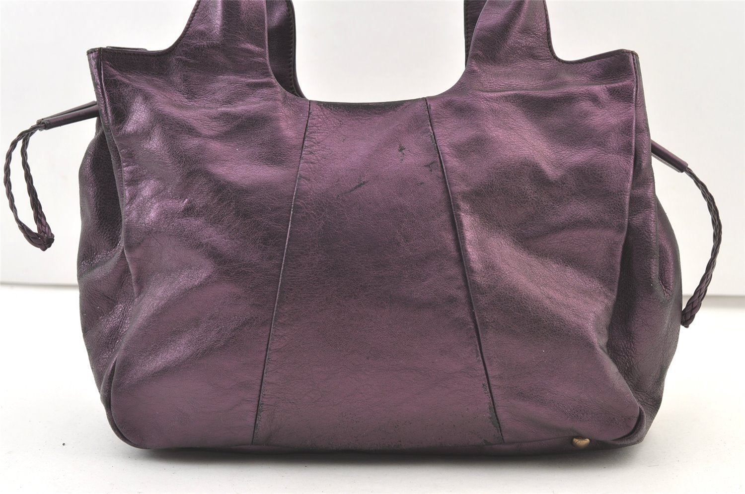 Authentic Salvatore Ferragamo Gancini Leather Shoulder Tote Bag Purple 1321K