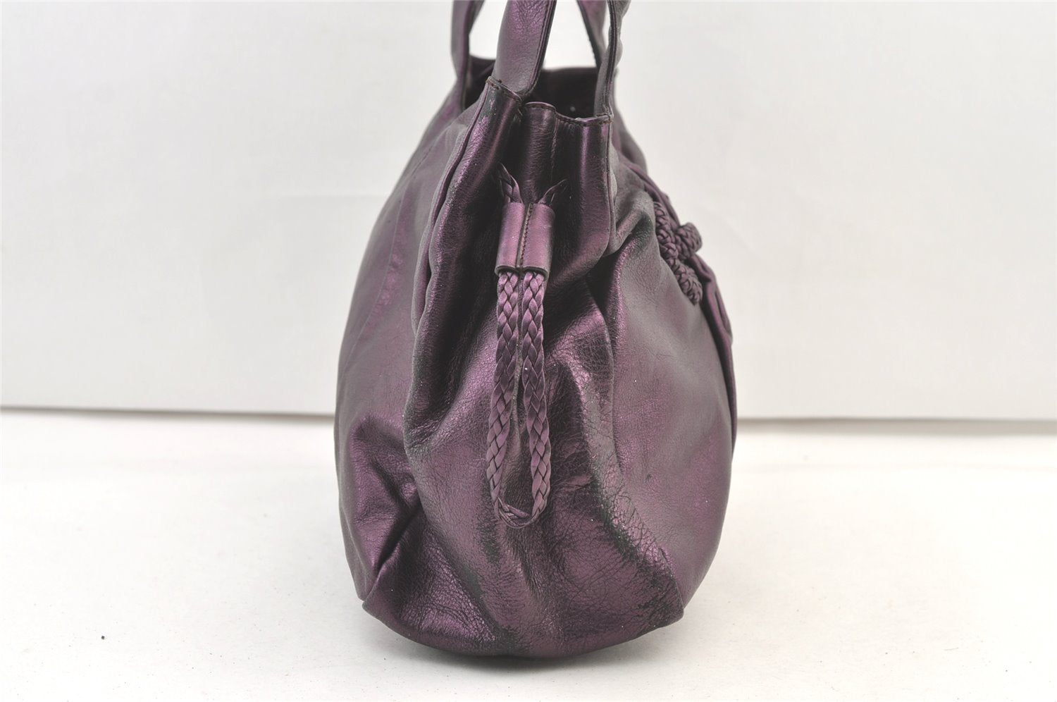 Authentic Salvatore Ferragamo Gancini Leather Shoulder Tote Bag Purple 1321K