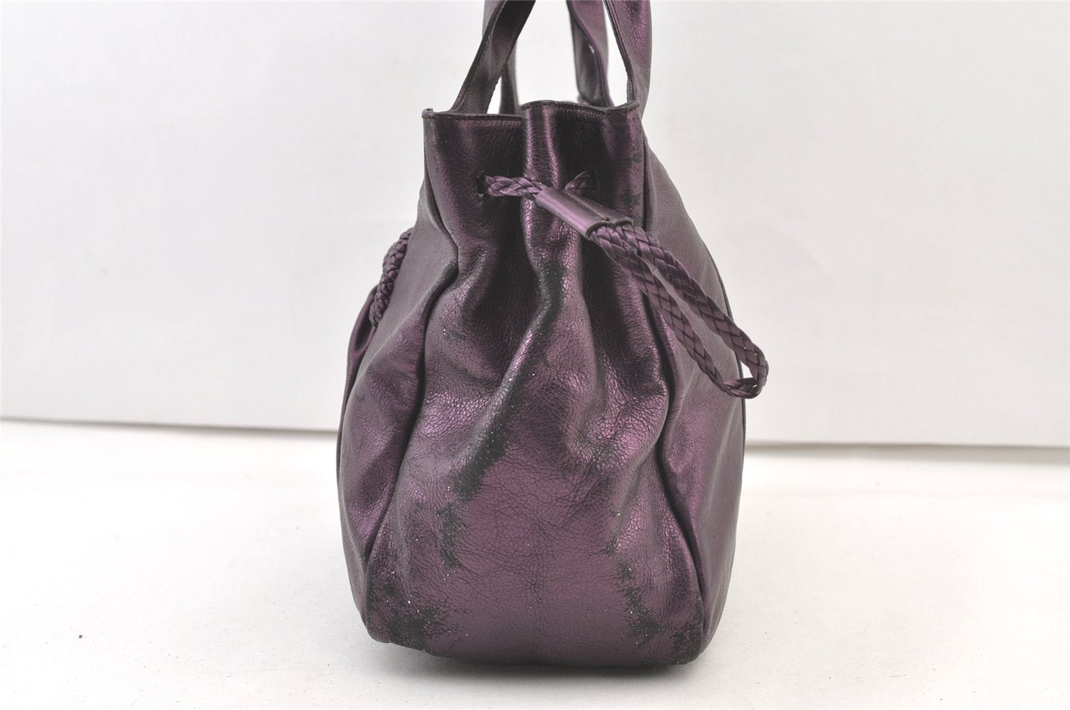 Authentic Salvatore Ferragamo Gancini Leather Shoulder Tote Bag Purple 1321K