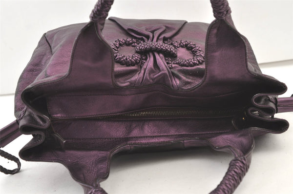 Authentic Salvatore Ferragamo Gancini Leather Shoulder Tote Bag Purple 1321K