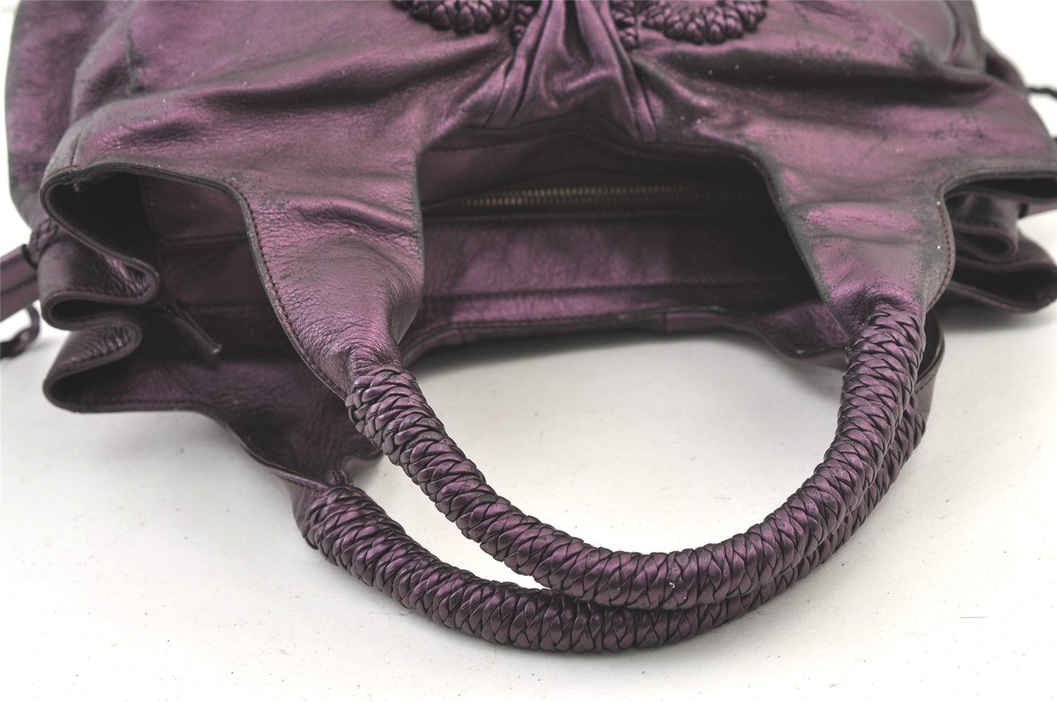 Authentic Salvatore Ferragamo Gancini Leather Shoulder Tote Bag Purple 1321K