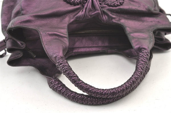 Authentic Salvatore Ferragamo Gancini Leather Shoulder Tote Bag Purple 1321K