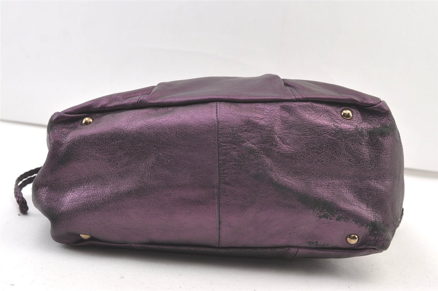 Authentic Salvatore Ferragamo Gancini Leather Shoulder Tote Bag Purple 1321K