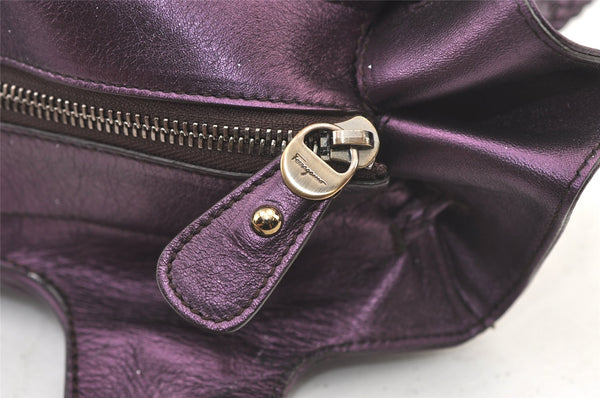 Authentic Salvatore Ferragamo Gancini Leather Shoulder Tote Bag Purple 1321K