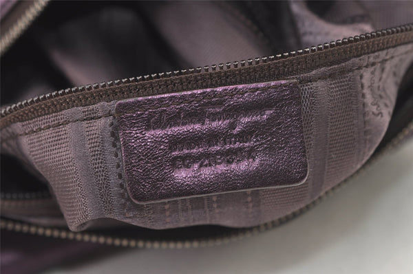 Authentic Salvatore Ferragamo Gancini Leather Shoulder Tote Bag Purple 1321K