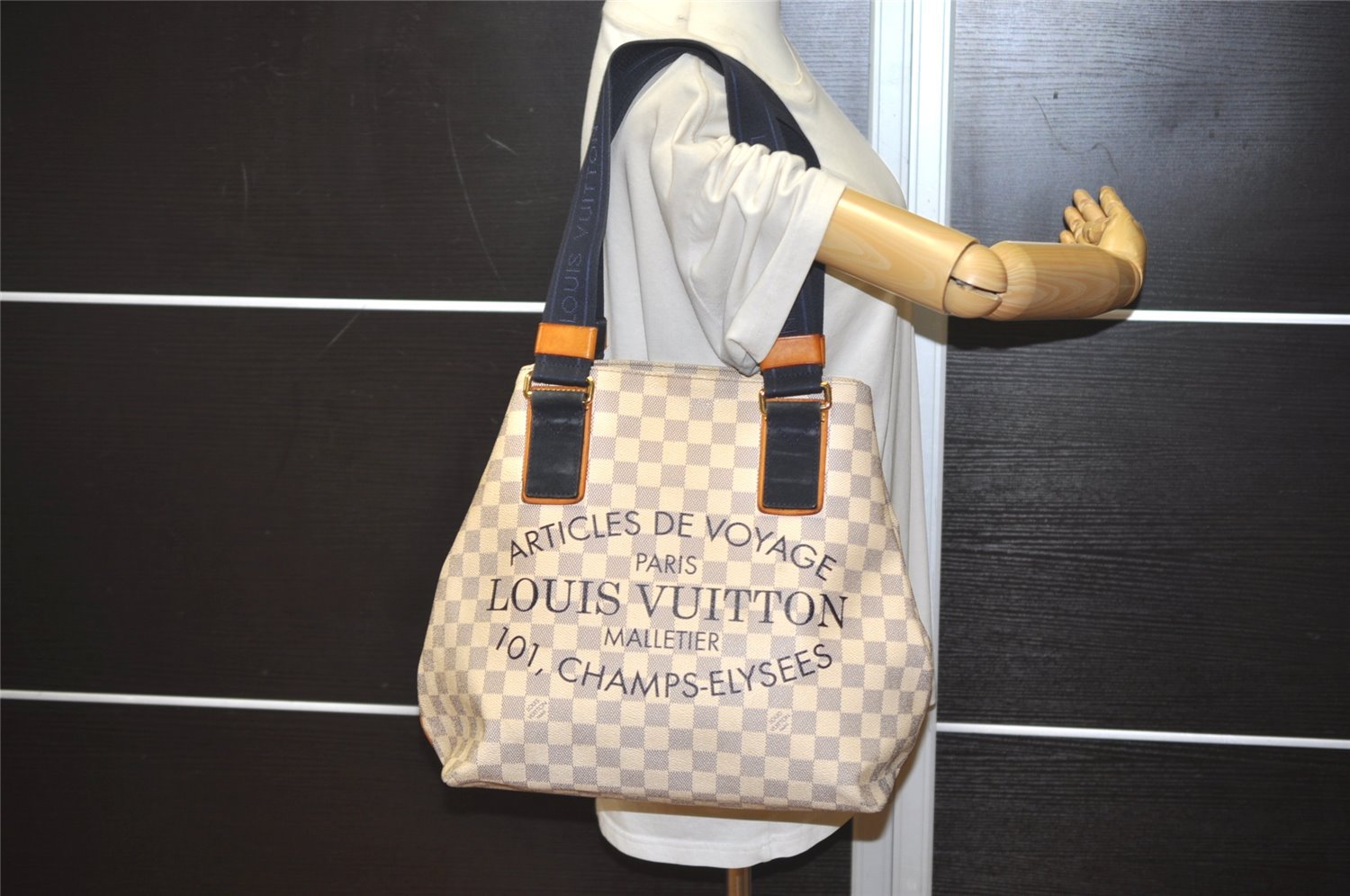 Authentic Louis Vuitton Damier Azur Plan SoleilCabas PM Tote Bag N41179 LV 1325J
