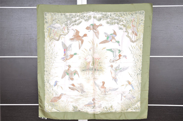 Authentic HERMES Carre 90 Scarf "Halte en Camargue" Silk Khaki Green 1327I