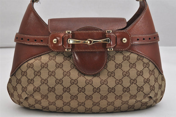Authentic GUCCI Horsebit Shoulder Hand Bag GG Canvas Leather 137592 Brown 1328K
