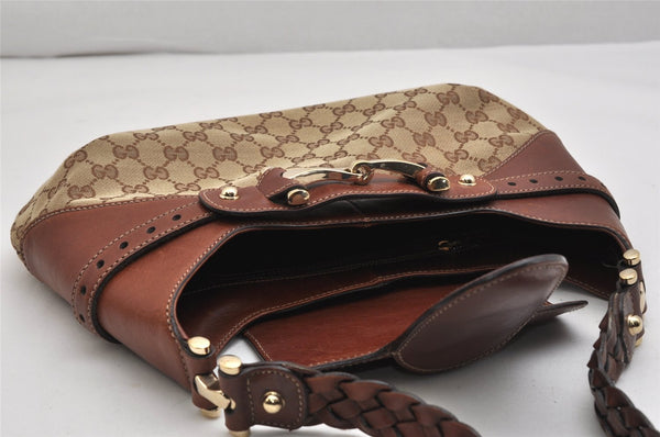 Authentic GUCCI Horsebit Shoulder Hand Bag GG Canvas Leather 137592 Brown 1328K