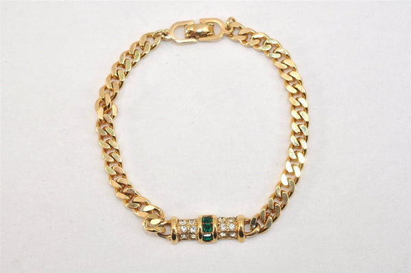 Authentic Christian Dior Chain Bracelet Rhinestone Gold Tone CD 1328L