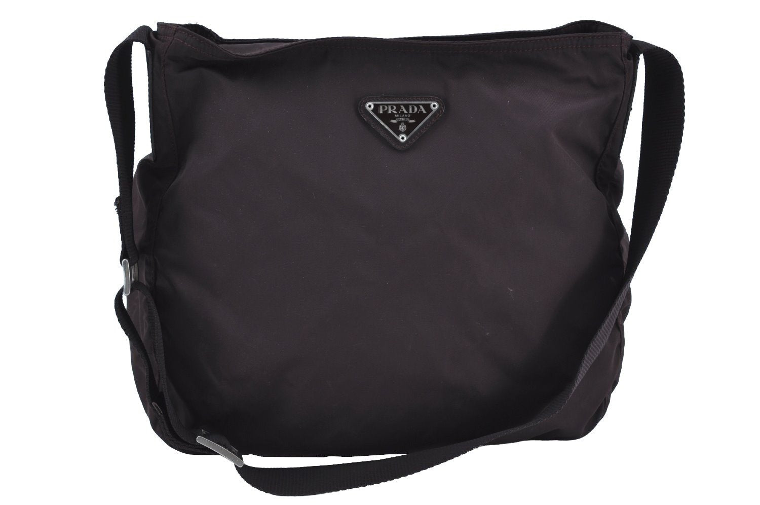 Auth PRADA Nylon Tessuto Leather Shoulder Cross Body Bag Purse Brown Junk 1329I