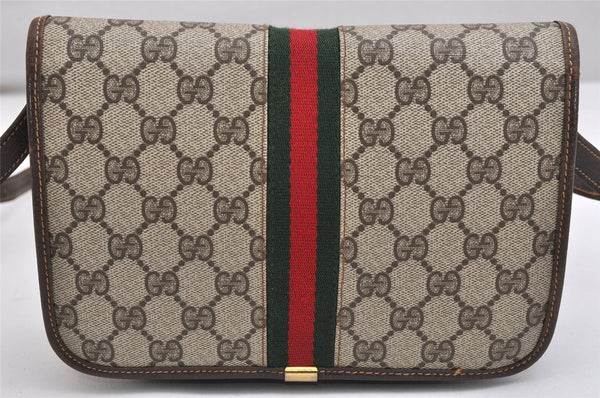 Authentic GUCCI Web Sherry Line Shoulder Bag GG PVC Leather Brown Junk 1332K