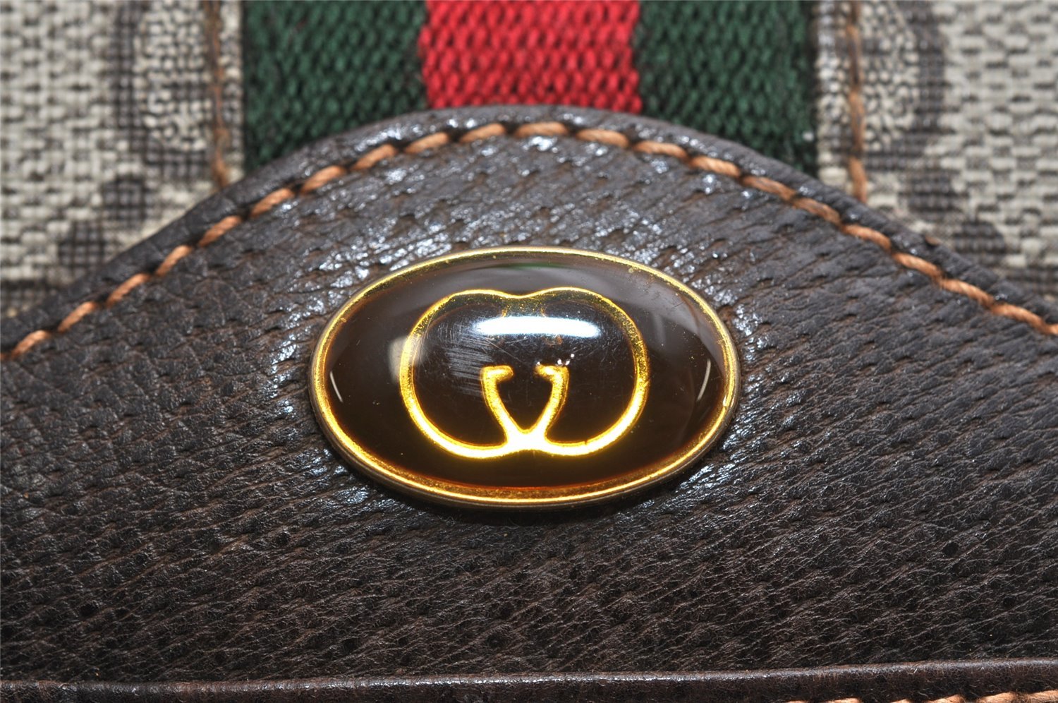Authentic GUCCI Web Sherry Line Shoulder Bag GG PVC Leather Brown Junk 1332K