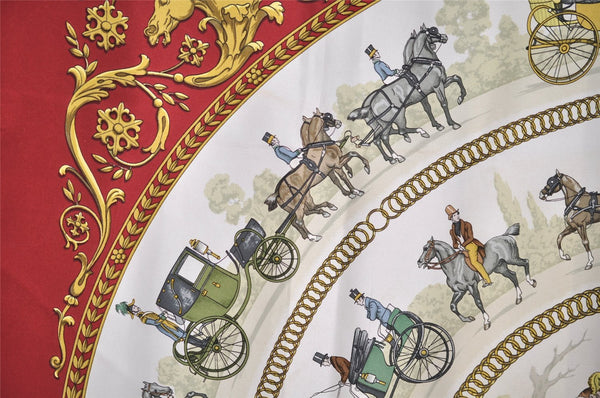 Authentic HERMES Carre 90 Scarf "LA PROMENADE DE LONGCHAMPS" Silk Bordeaux 1334I