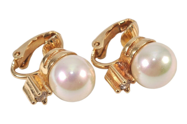 Authentic Christian Dior Clip-On Imitation Pearl Earrings Gold Plated CD 1334L