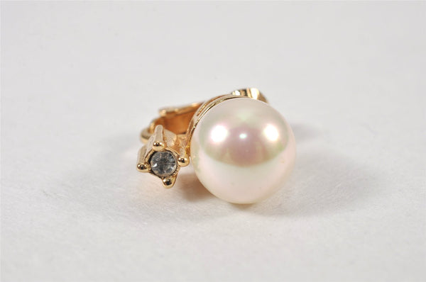 Authentic Christian Dior Clip-On Imitation Pearl Earrings Gold Plated CD 1334L