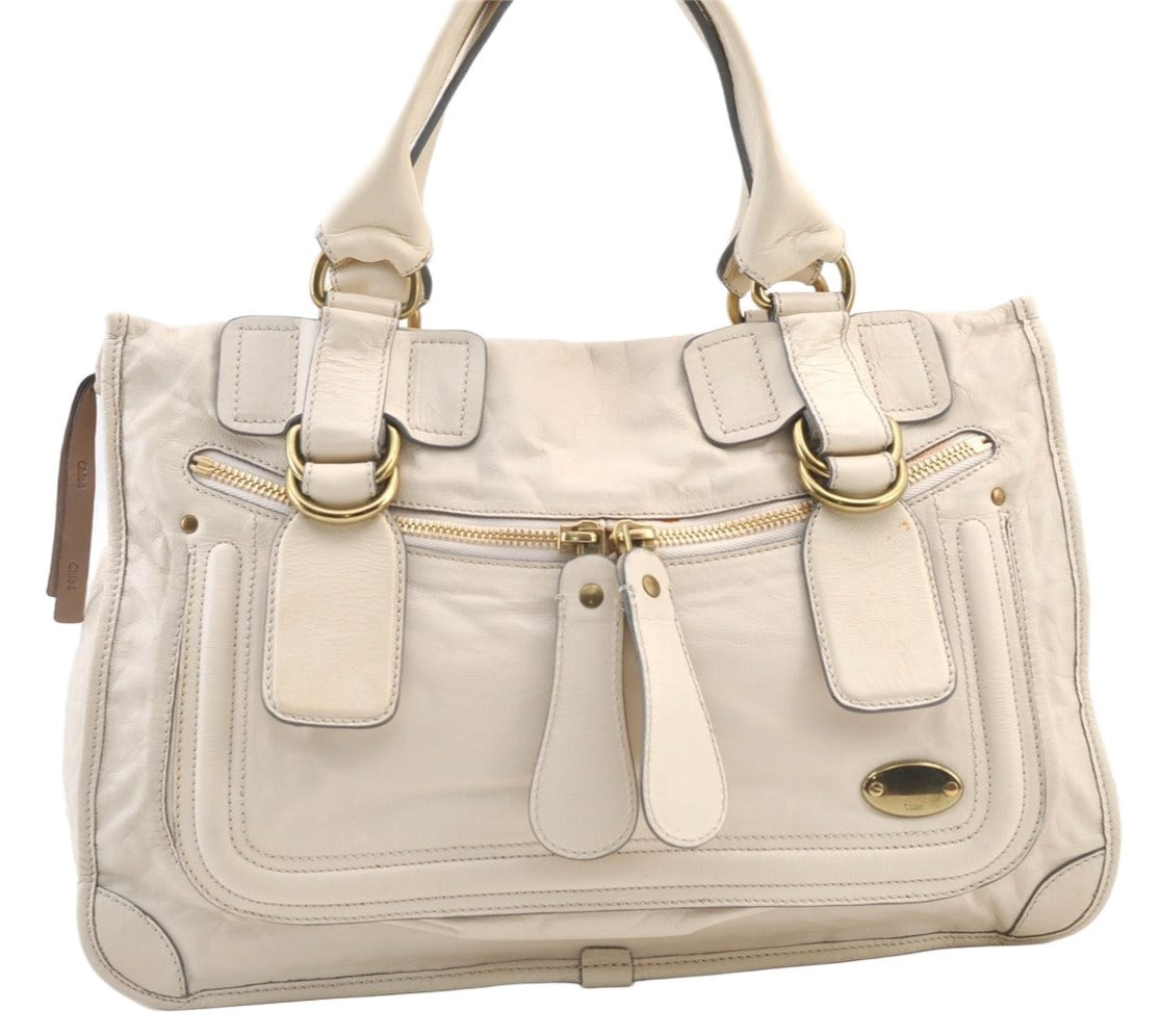 Authentic Chloe Vintage Bay Hand Boston Bag Leather White 1336K