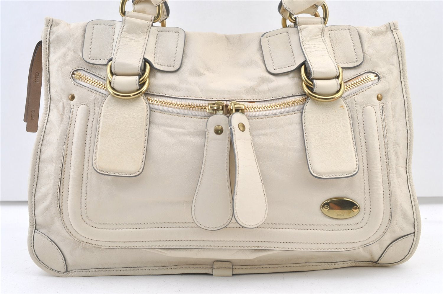 Authentic Chloe Vintage Bay Hand Boston Bag Leather White 1336K