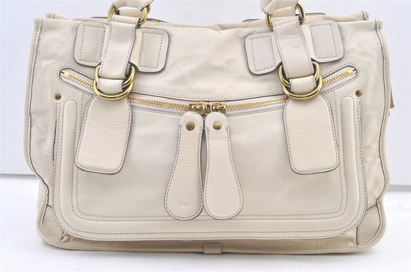 Authentic Chloe Vintage Bay Hand Boston Bag Leather White 1336K