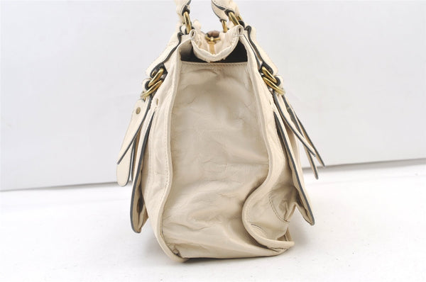 Authentic Chloe Vintage Bay Hand Boston Bag Leather White 1336K