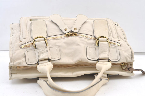 Authentic Chloe Vintage Bay Hand Boston Bag Leather White 1336K