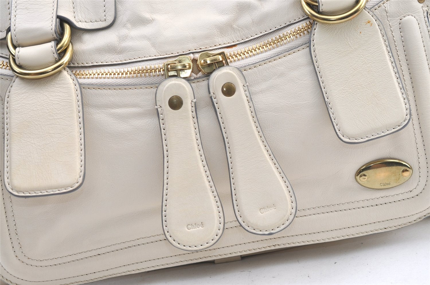 Authentic Chloe Vintage Bay Hand Boston Bag Leather White 1336K