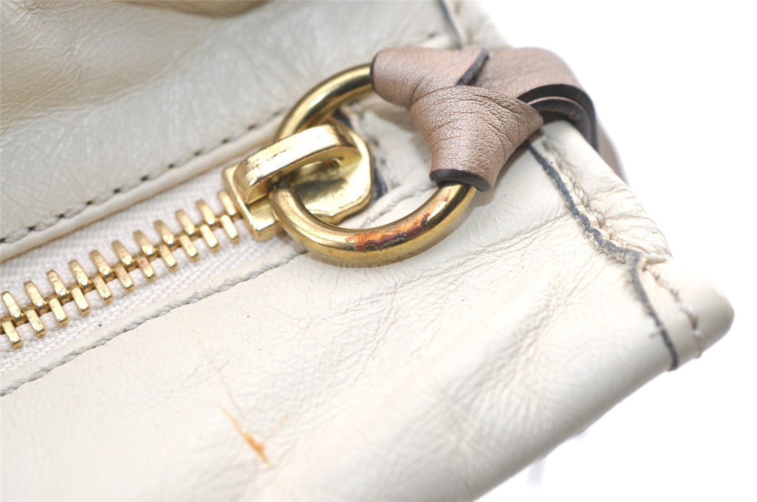 Authentic Chloe Vintage Bay Hand Boston Bag Leather White 1336K