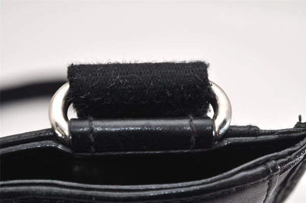 Authentic Salvatore Ferragamo Gancini Leather Shoulder Bag Black 1338K