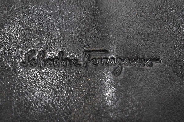 Authentic Salvatore Ferragamo Gancini Leather Shoulder Bag Black 1338K