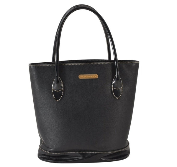 Authentic BURBERRY Vintage Leather Enamel Shoulder Hand Bag Purse Black 1339K