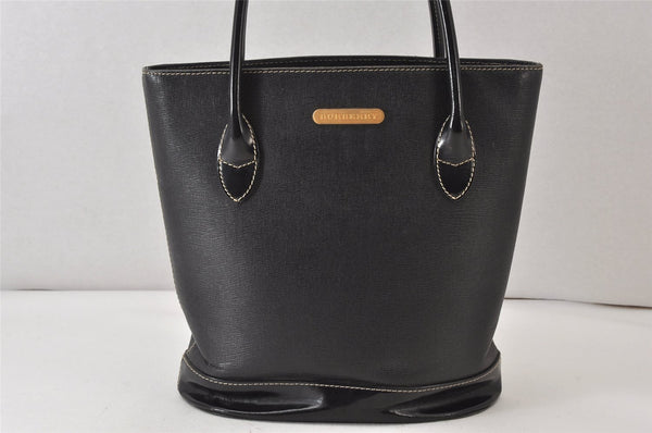 Authentic BURBERRY Vintage Leather Enamel Shoulder Hand Bag Purse Black 1339K