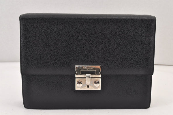 Authentic Salvatore Ferragamo Vintage Leather Clutch Hand Bag Purse Black 1341K