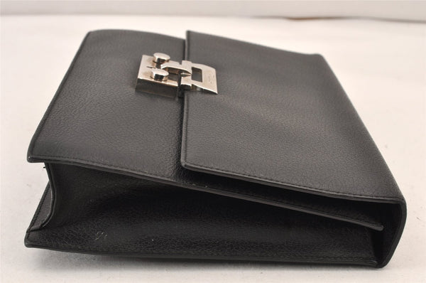 Authentic Salvatore Ferragamo Vintage Leather Clutch Hand Bag Purse Black 1341K