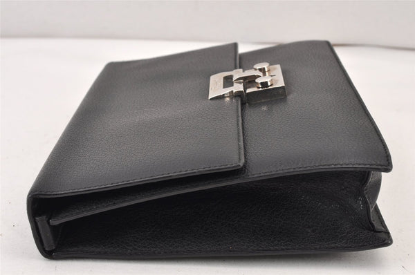 Authentic Salvatore Ferragamo Vintage Leather Clutch Hand Bag Purse Black 1341K