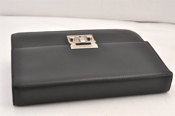 Authentic Salvatore Ferragamo Vintage Leather Clutch Hand Bag Purse Black 1341K