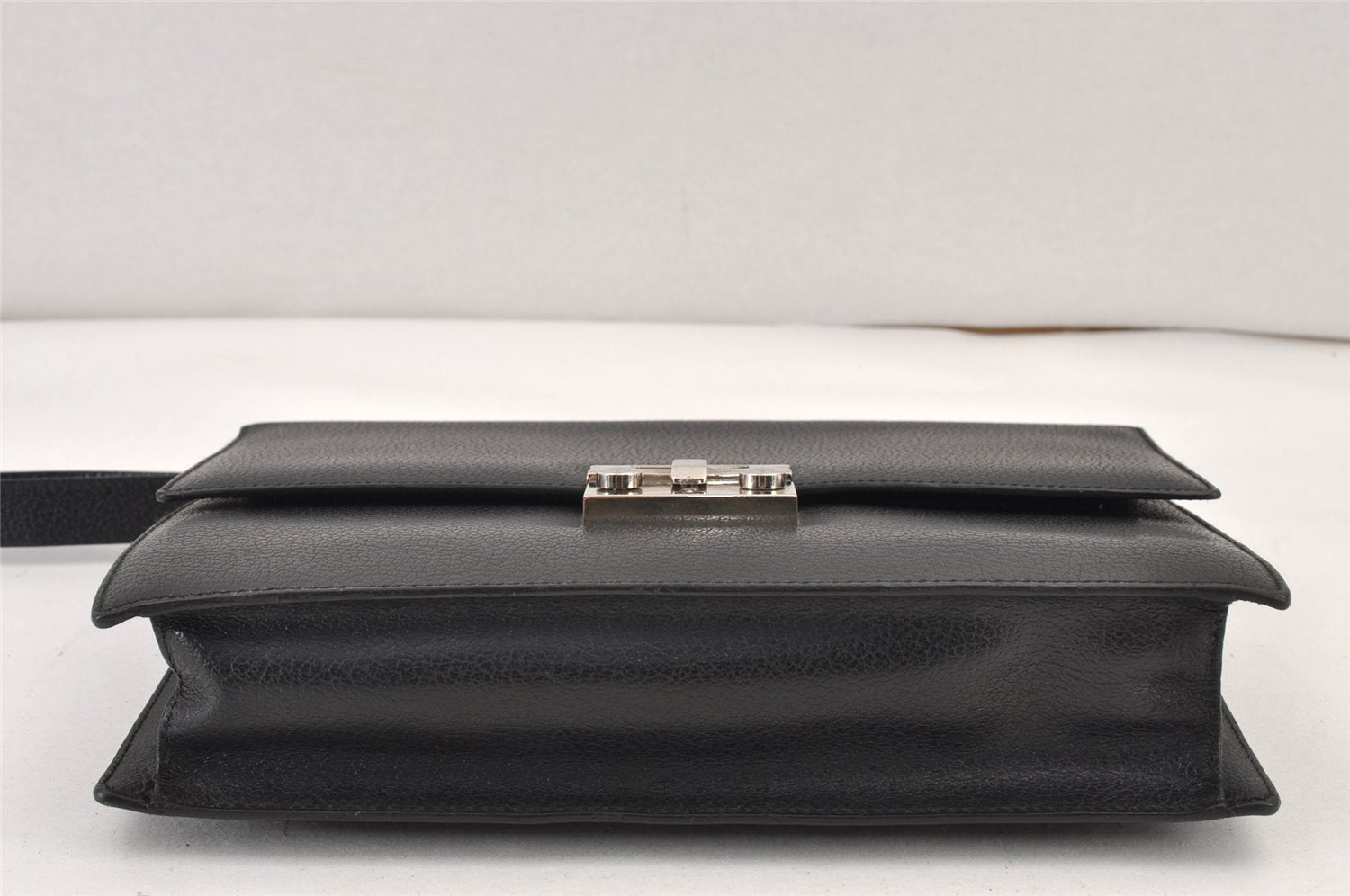 Authentic Salvatore Ferragamo Vintage Leather Clutch Hand Bag Purse Black 1341K