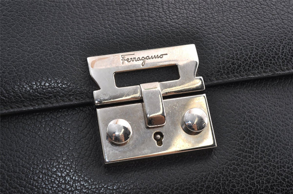 Authentic Salvatore Ferragamo Vintage Leather Clutch Hand Bag Purse Black 1341K