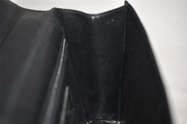 Authentic Salvatore Ferragamo Vintage Leather Clutch Hand Bag Purse Black 1341K