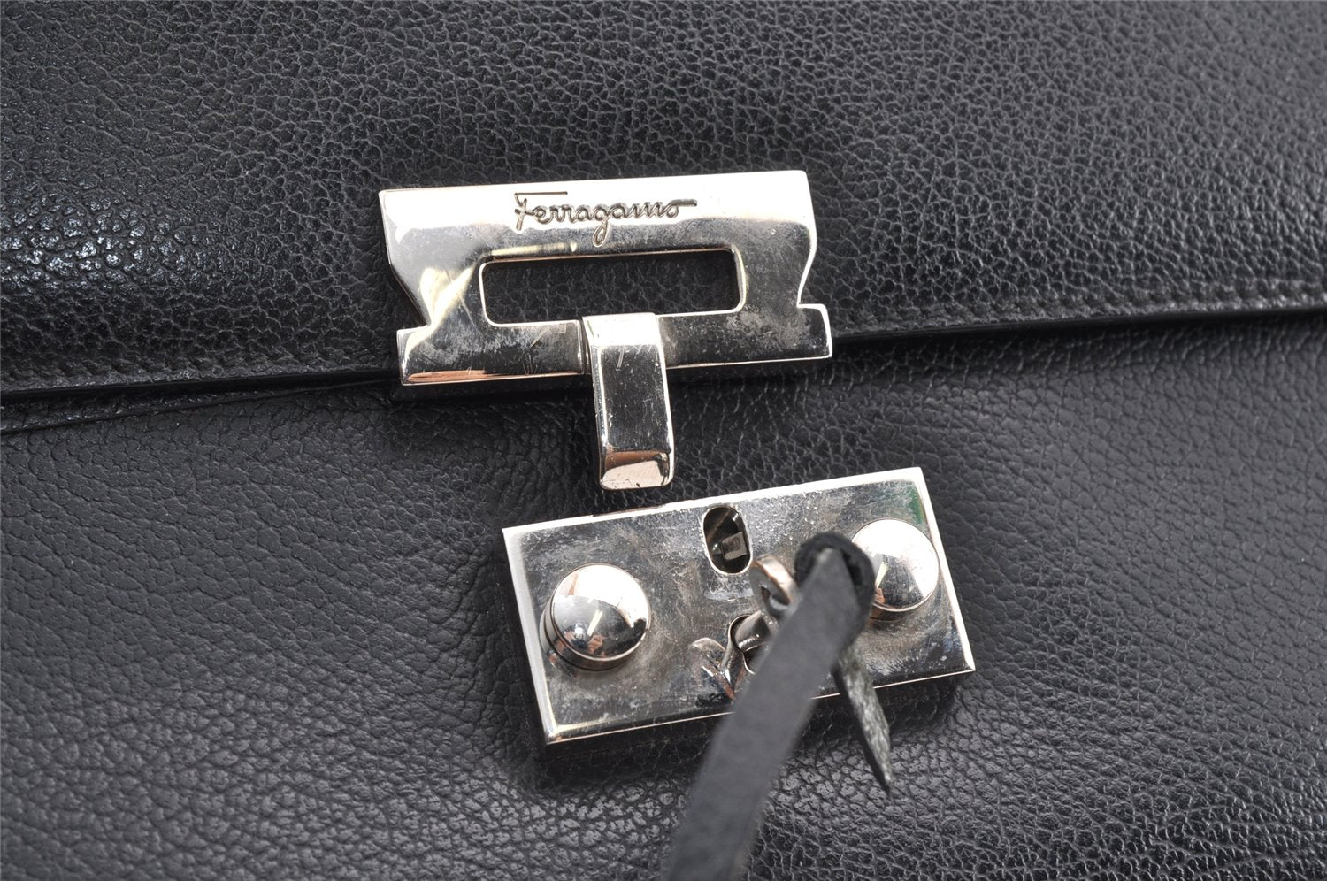 Authentic Salvatore Ferragamo Vintage Leather Clutch Hand Bag Purse Black 1341K