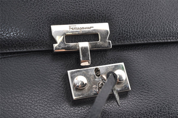 Authentic Salvatore Ferragamo Vintage Leather Clutch Hand Bag Purse Black 1341K