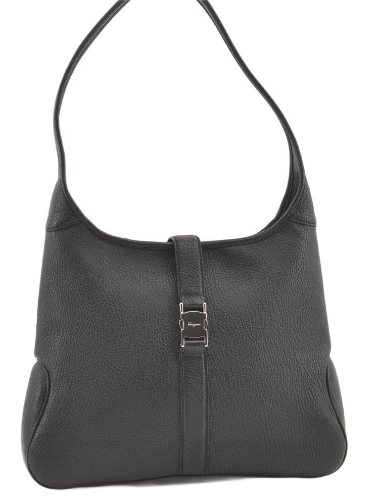 Authentic Salvatore Ferragamo Vintage Leather Shoulder Hand Bag Black 1342K