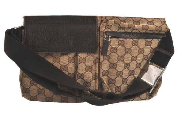 Authentic GUCCI Vintage Waist Body Bag Purse GG Canvas Leather 28566 Brown 1342M