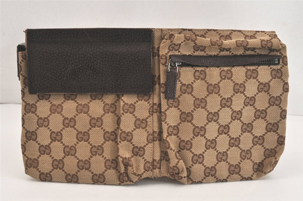 Authentic GUCCI Vintage Waist Body Bag Purse GG Canvas Leather 28566 Brown 1342M