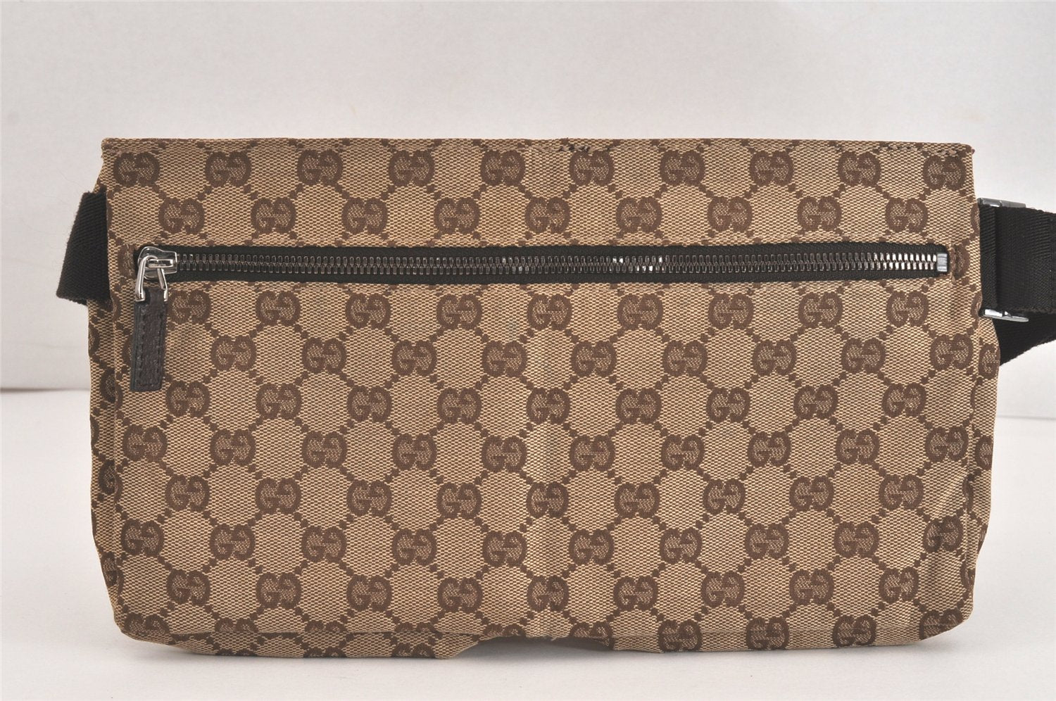 Authentic GUCCI Vintage Waist Body Bag Purse GG Canvas Leather 28566 Brown 1342M