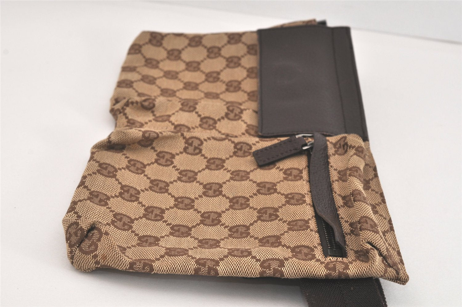 Authentic GUCCI Vintage Waist Body Bag Purse GG Canvas Leather 28566 Brown 1342M